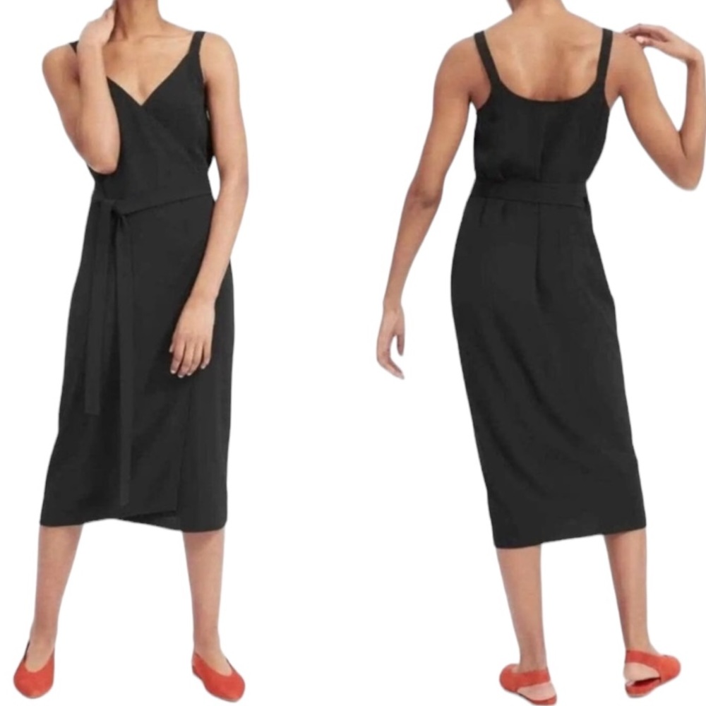 Everlane The Japanese GoWeave Black Wrap Tank Midi Dress - 14